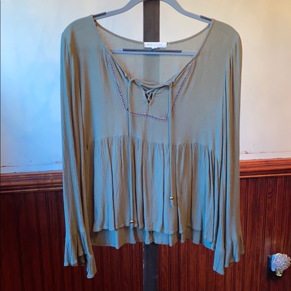 Socialite Olive Green Long Sleeve Blouse